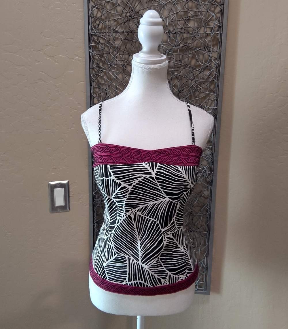 White House Black Market Leaf-Print Bustier with Magenta AztecTrim